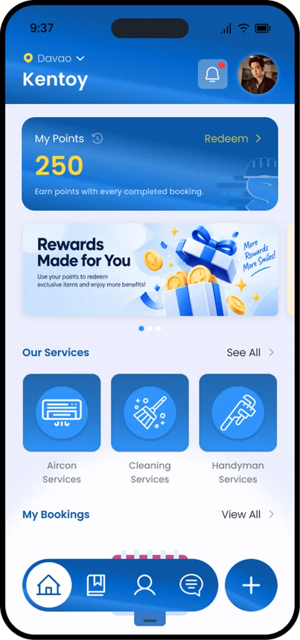 Dashboard with points, rewards and services